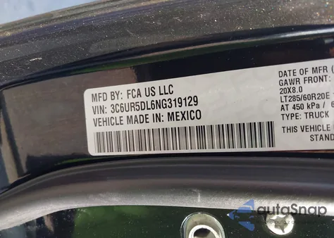 2022 Ram 2500 Big Horn 4X4 6'4 Box из США, поврежденный, VIN 3C6UR5DL6NG319129